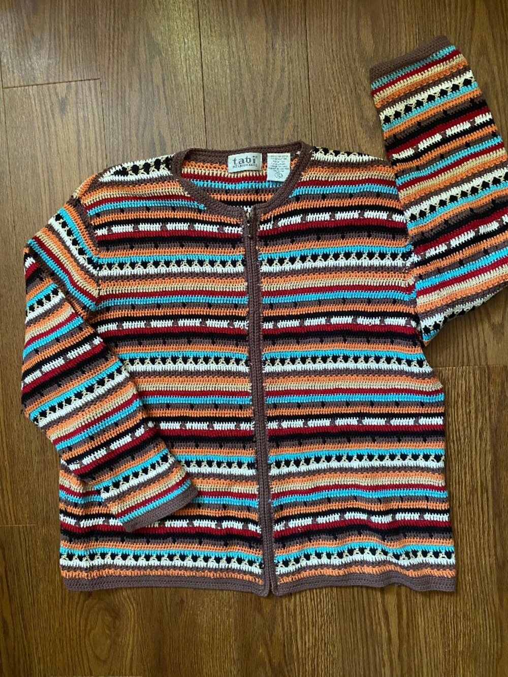 Vintage 90s Tabi International Multi-Color Striped Cotton Knit Cardigan - L